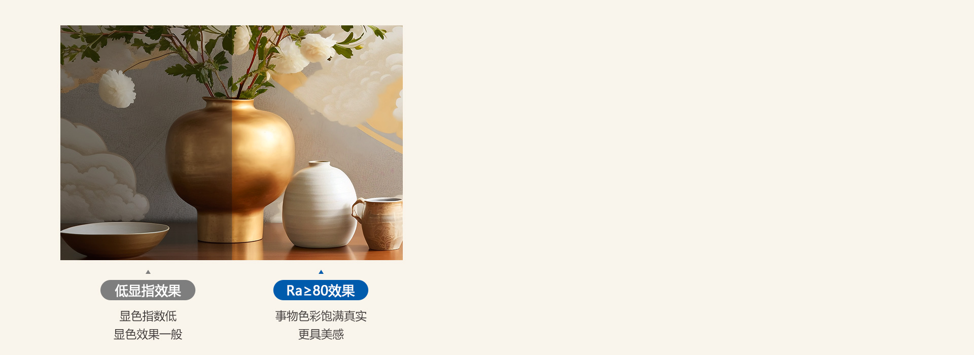 看见本真之美 显色指数Ra≥80，光线...